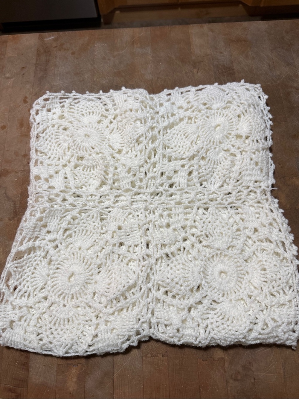 Hand Crafted White Crochet Lace Throw Blanket - Picture 8 of 15
